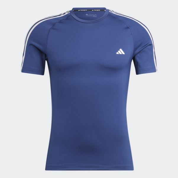Techfit 3-stripes Training Tee Adidas Bleu Foncé