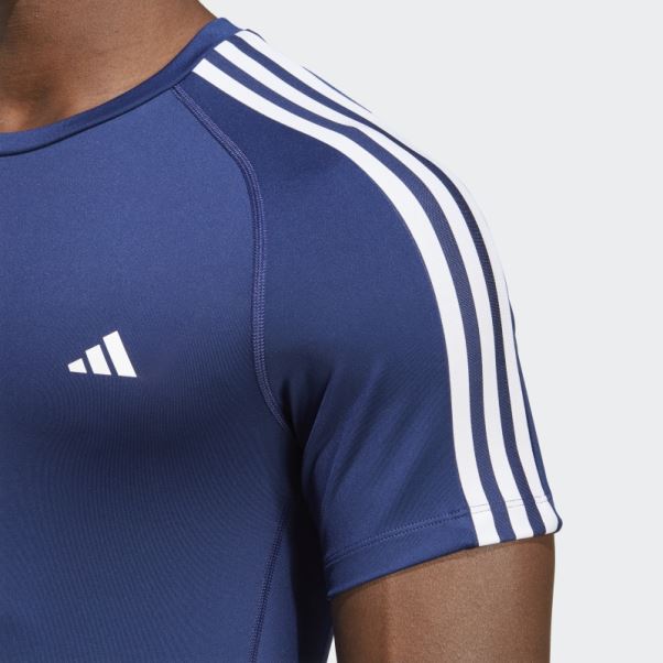 Techfit 3-stripes Training Tee Adidas Bleu Foncé