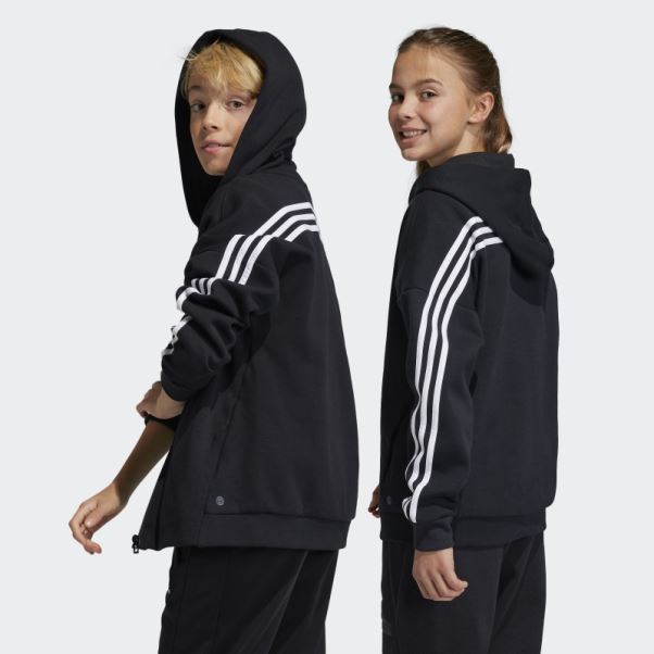 Adidas Future Icon 3-stripes Full-zip Hooded Track Top Noir
