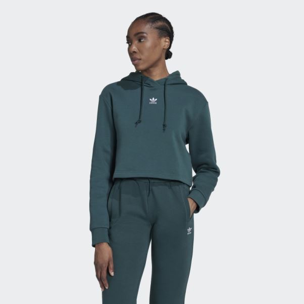 Adidas Sweat à Capuche Court Polaire Adicolor Essentials Vert Minéral