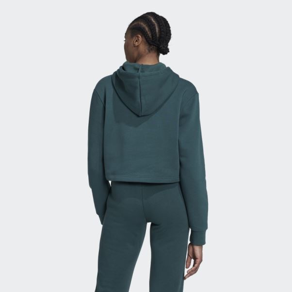 Adidas Sweat à Capuche Court Polaire Adicolor Essentials Vert Minéral