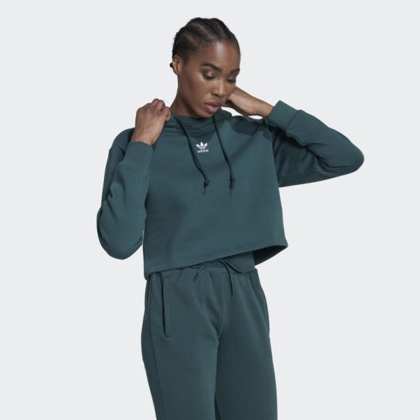 Adidas Sweat à Capuche Court Polaire Adicolor Essentials Vert Minéral
