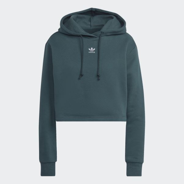 Adidas Sweat à Capuche Court Polaire Adicolor Essentials Vert Minéral