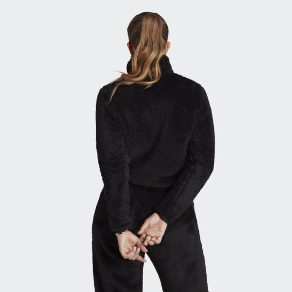 Adidas Essentials+ Fluffy Teddy Slim Zip Haut Noir