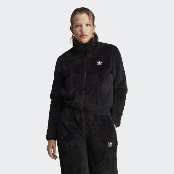 Haut Slim Zippé Adidas Essentials+ Fluffy Teddy Noir