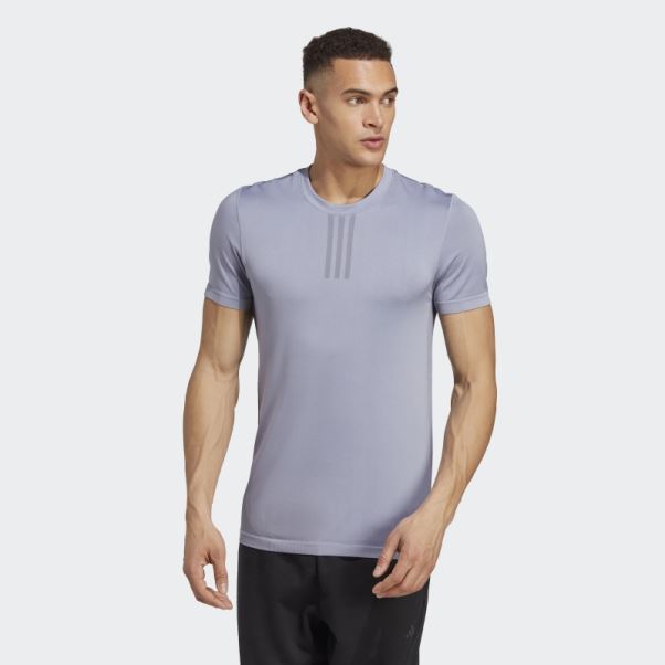 Adidas Aeroknit Yoga Base T-shirt D'entraînement Sans Coutures Argent Violet