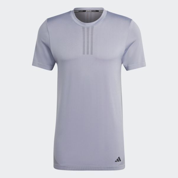 Adidas Aeroknit Yoga Base T-shirt D'entraînement Sans Coutures Argent Violet