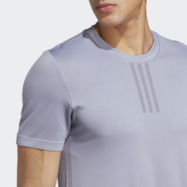 Adidas Aeroknit Yoga Base T-shirt D'entraînement Sans Coutures Argent Violet