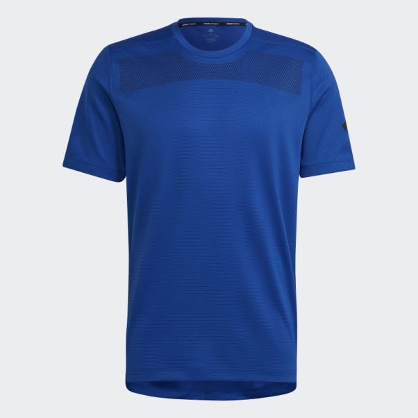 Adidas T-shirt Bleu Roi Imprimé à Impact Sur Le Devant Du Rack D'entraînement