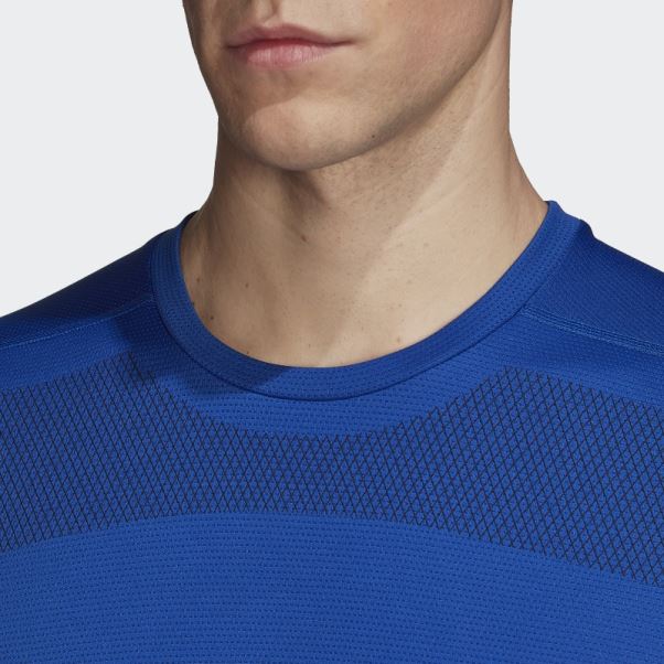 Adidas T-shirt Bleu Roi Imprimé à Impact Sur Le Devant Du Rack D'entraînement