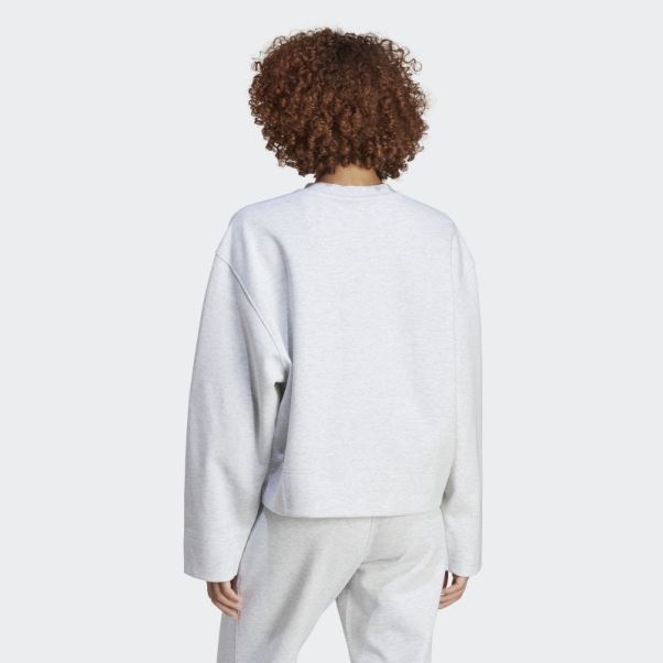 Sweat Gris Clair Chiné Premium Essentials Crew Adidas