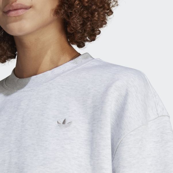Sweat Gris Clair Chiné Premium Essentials Crew Adidas