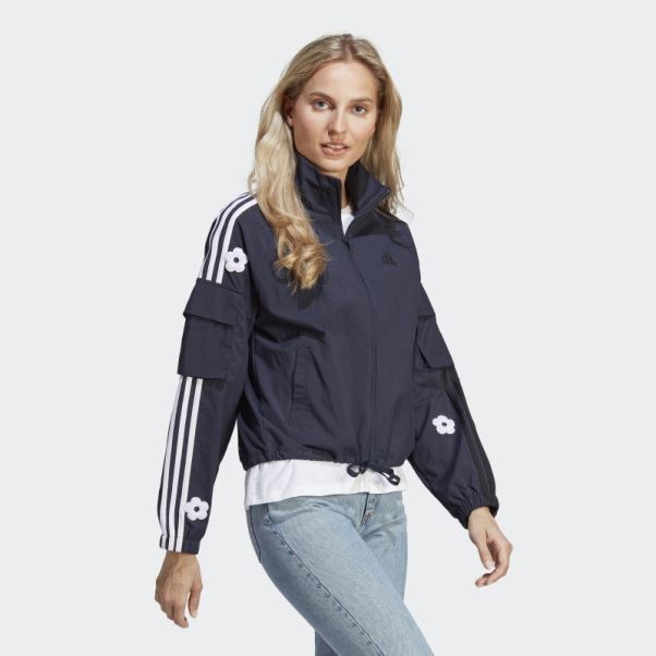 Adidas Veste Légère à 3 Bandes D'encre Avec Des Patchs De Fleurs En Chenille