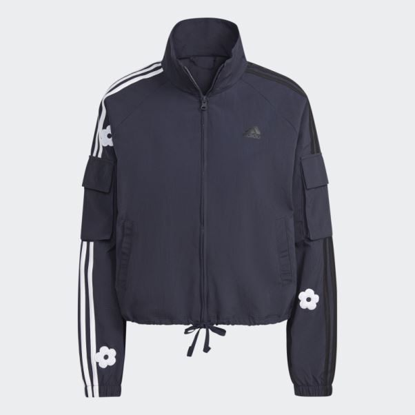 Adidas Veste Légère à 3 Bandes D'encre Avec Des Patchs De Fleurs En Chenille