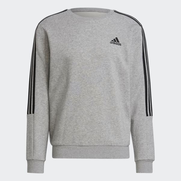 Sweat Adidas Essentials Coupe Polaire 3 Bandes Gris Moyen