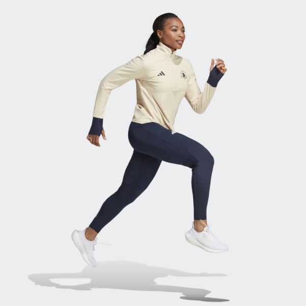 Adidas Boston Marathon 2023 Haut De Running Manches Longues 1/2-zip Sable