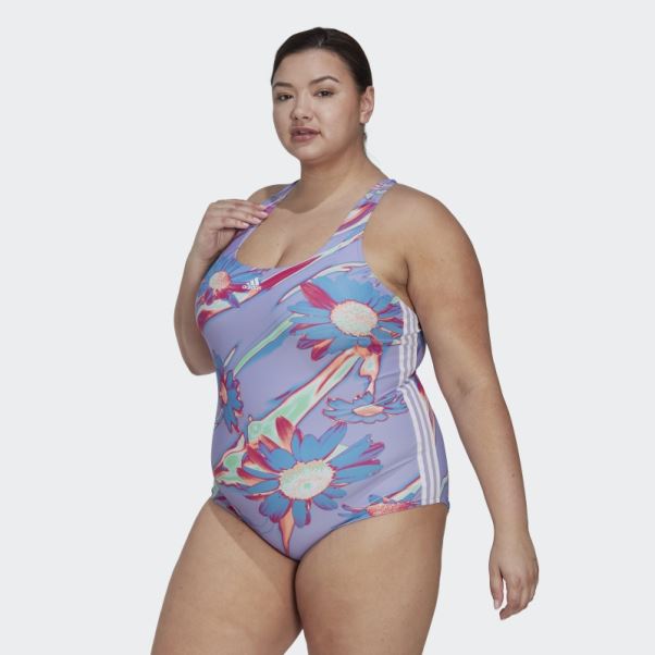 Maillot De Bain Graphique Adidas Positivisea 3-stripes Violet Clair (grande Taille)