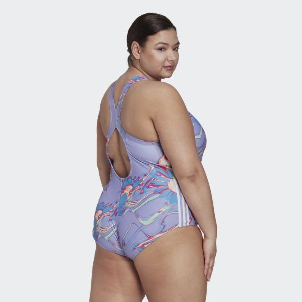 Maillot De Bain Graphique Adidas Positivisea 3-stripes Violet Clair (grande Taille)