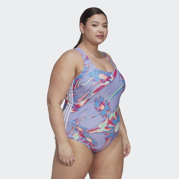 Maillot De Bain Graphique Adidas Positivisea 3-stripes Violet Clair (grande Taille)