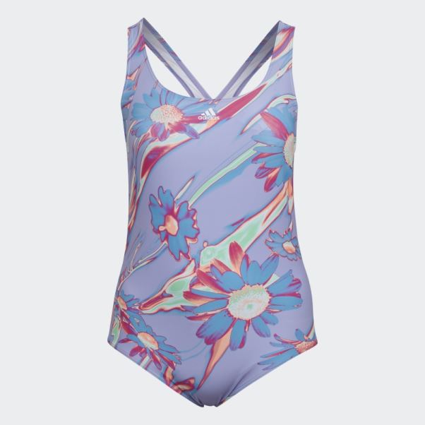 Maillot De Bain Graphique Adidas Positivisea 3-stripes Violet Clair (grande Taille)