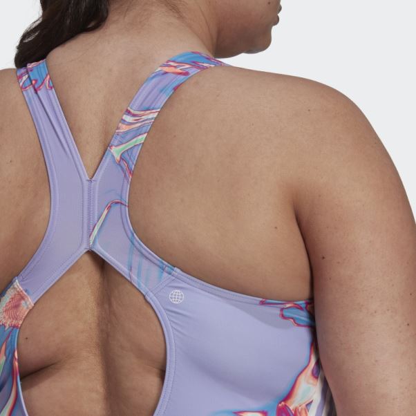Maillot De Bain Graphique Adidas Positivisea 3-stripes Violet Clair (grande Taille)
