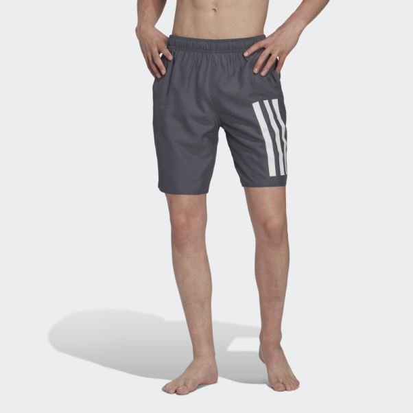 Short De Bain 3 Bandes Longueur Classique Adidas Gris