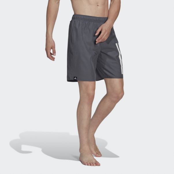 Short De Bain 3 Bandes Longueur Classique Adidas Gris