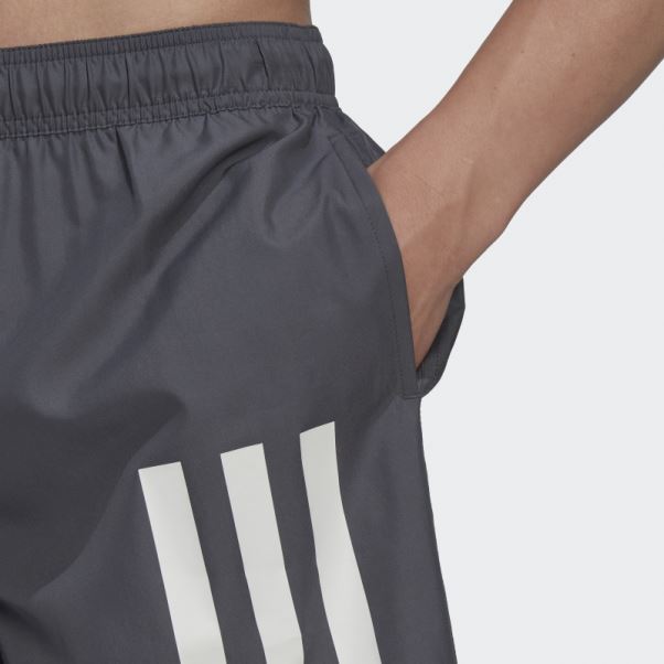 Short De Bain 3 Bandes Longueur Classique Adidas Gris