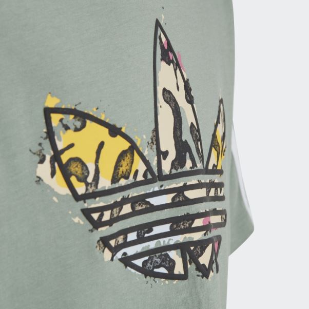 T-shirt Court Adidas Vert Argenté à Imprimé Animal