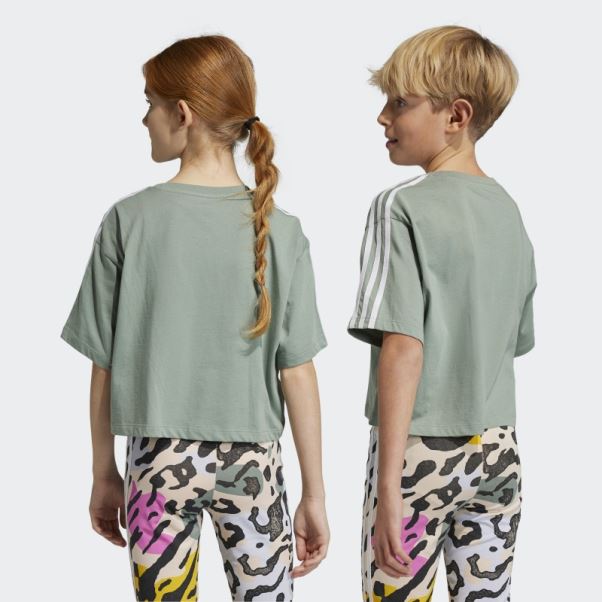 T-shirt Crop Imprimé Animal Adidas Vert Argent