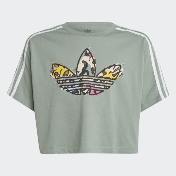 T-shirt Crop Imprimé Animal Adidas Vert Argent