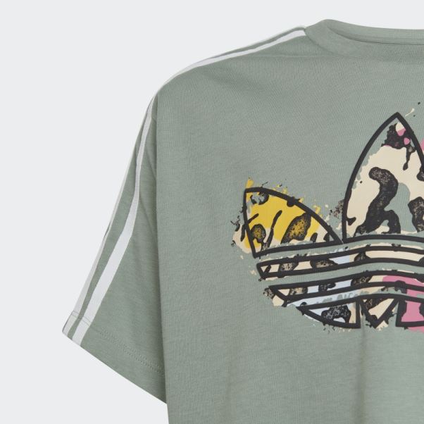 T-shirt Crop Imprimé Animal Adidas Vert Argent