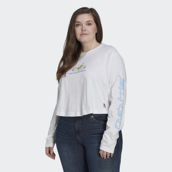 T-shirt Court Blanc à Manches Longues (taille Plus) Adidas