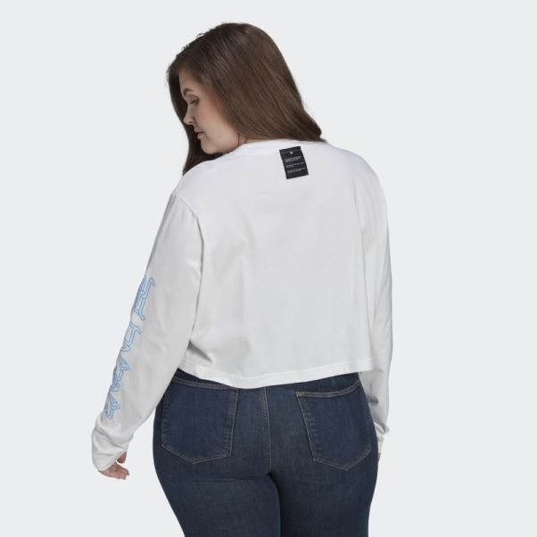 T-shirt Court Blanc à Manches Longues (taille Plus) Adidas