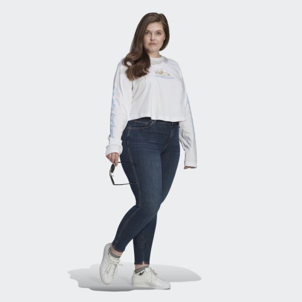 T-shirt Court Blanc à Manches Longues (taille Plus) Adidas