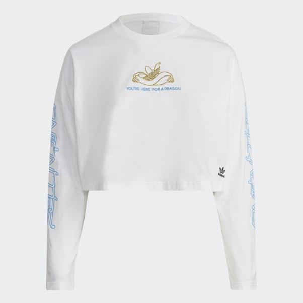 T-shirt Court Blanc à Manches Longues (taille Plus) Adidas