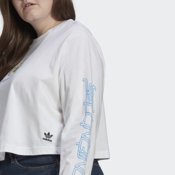 T-shirt Court Blanc à Manches Longues (taille Plus) Adidas