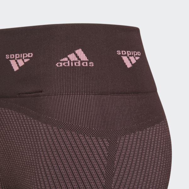 Collants D'entraînement Sans Couture Adidas Aeroknit Bordeaux Mode
