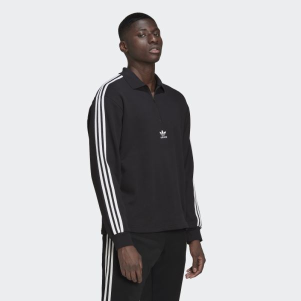 Polo Adicolor 3 Bandes Manches Longues Noir Adidas