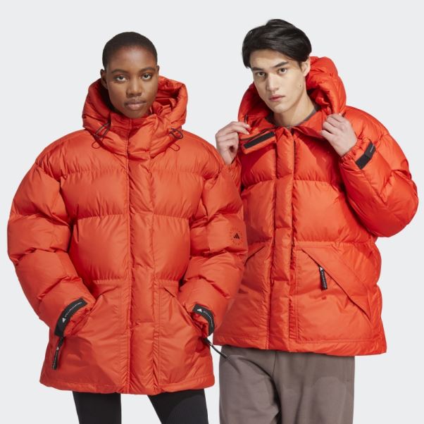 Adidas By Stella Mccartney Veste D'hiver Matelassée Mi-longue Mode Cayenne Brûlé