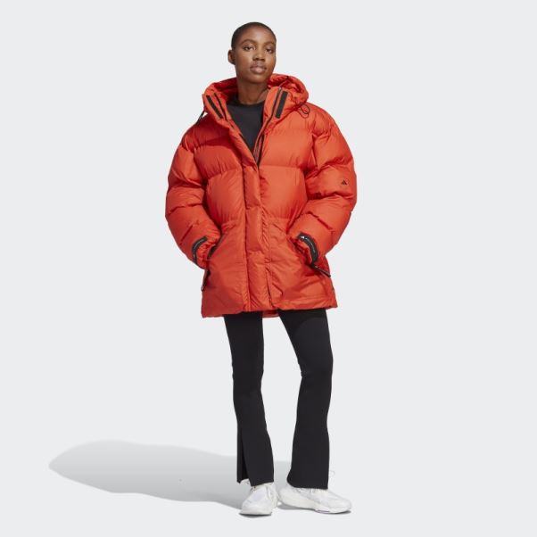 Adidas By Stella Mccartney Veste D'hiver Matelassée Mi-longue Mode Cayenne Brûlé