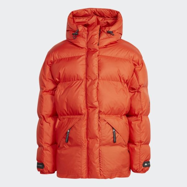 Adidas By Stella Mccartney Veste D'hiver Matelassée Mi-longue Mode Cayenne Brûlé
