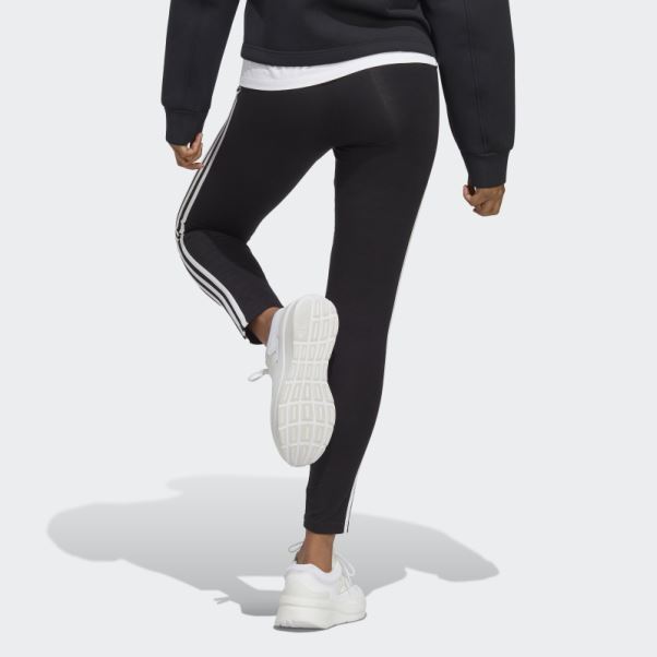Adidas Essentials 3-stripes Legging Taille Haute En Jersey Simple Noir
