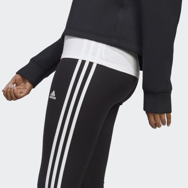Adidas Essentials 3-stripes Legging Taille Haute En Jersey Simple Noir