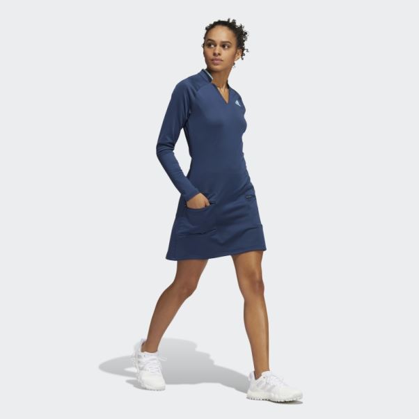 Adidas Robe De Golf En Maille Chaîne Bleu Marine