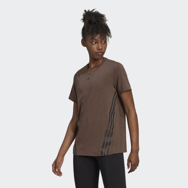 Tee Shirt Trainicons 3 Bandes Marron Adidas
