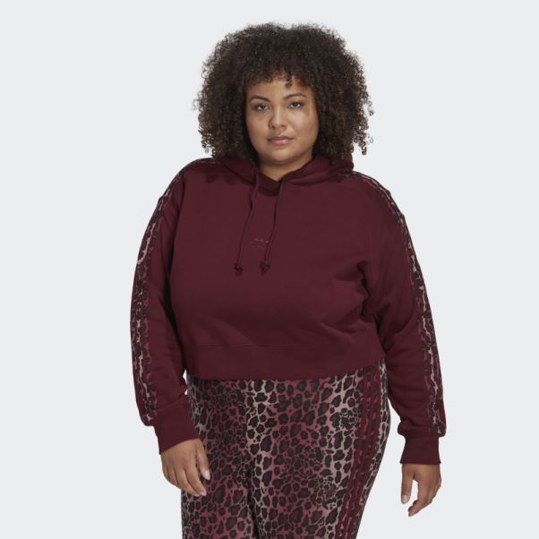 Sweat à Capuche Court Imprimé Animal à 3 Bandes (grande Taille) Bordeaux Adidas
