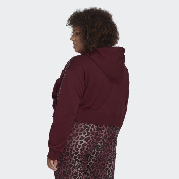 Sweat à Capuche Court Imprimé Animal à 3 Bandes (grande Taille) Bordeaux Adidas