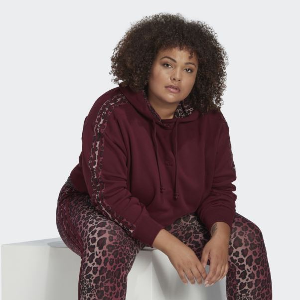 Sweat à Capuche Court Imprimé Animal à 3 Bandes (grande Taille) Bordeaux Adidas
