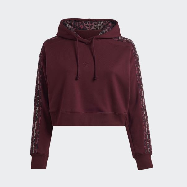 Sweat à Capuche Court Imprimé Animal à 3 Bandes (grande Taille) Bordeaux Adidas
